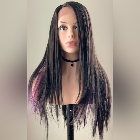 Very Pretty Long Black/Purple/Multi Color Premium Fiber Lace Front Wig - Picture 4 of 8